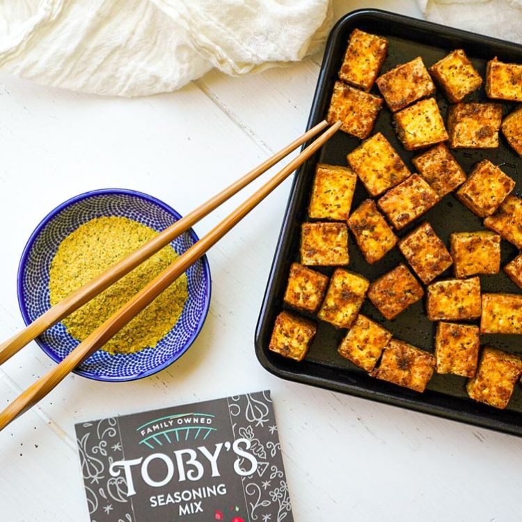 Toby's Seasoning Mix on fried tofu bowl